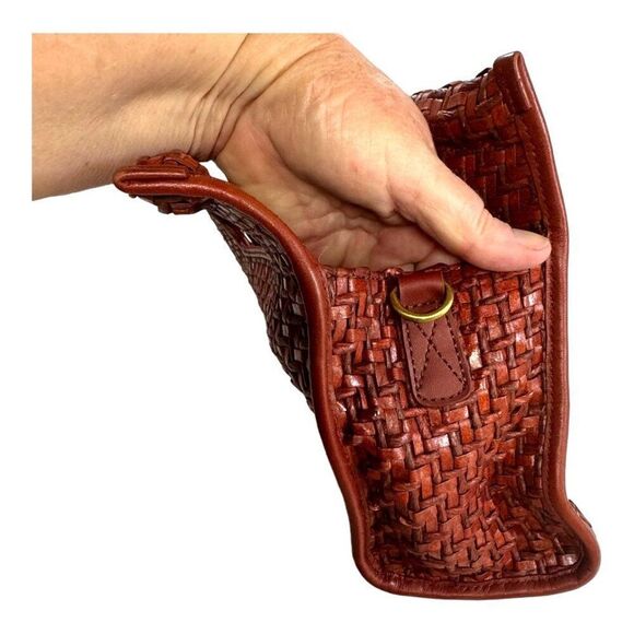 FOSSIL Brick Red Woven Wooden Handle Shoulder Strap Purse Handbag Straw WIcker - Picture 9 of 9